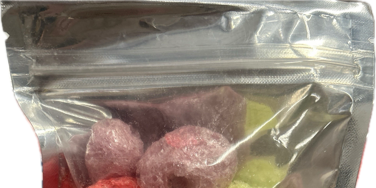 Close-up of real Jolly Bites freeze-dried candy