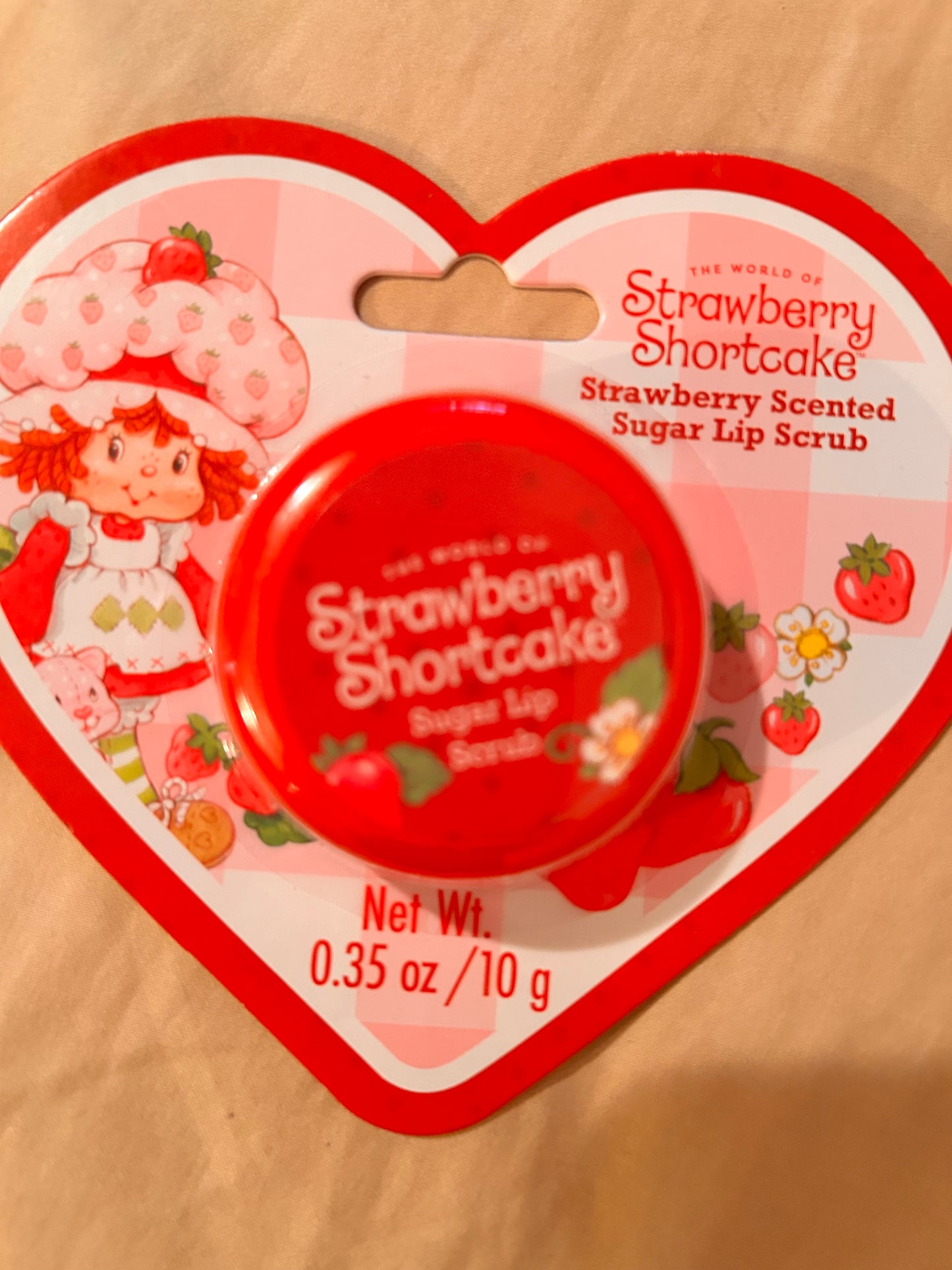 Strawberry Shortcake Strawberry Scented Sugar Lip Scrub in heart-shaped packaging