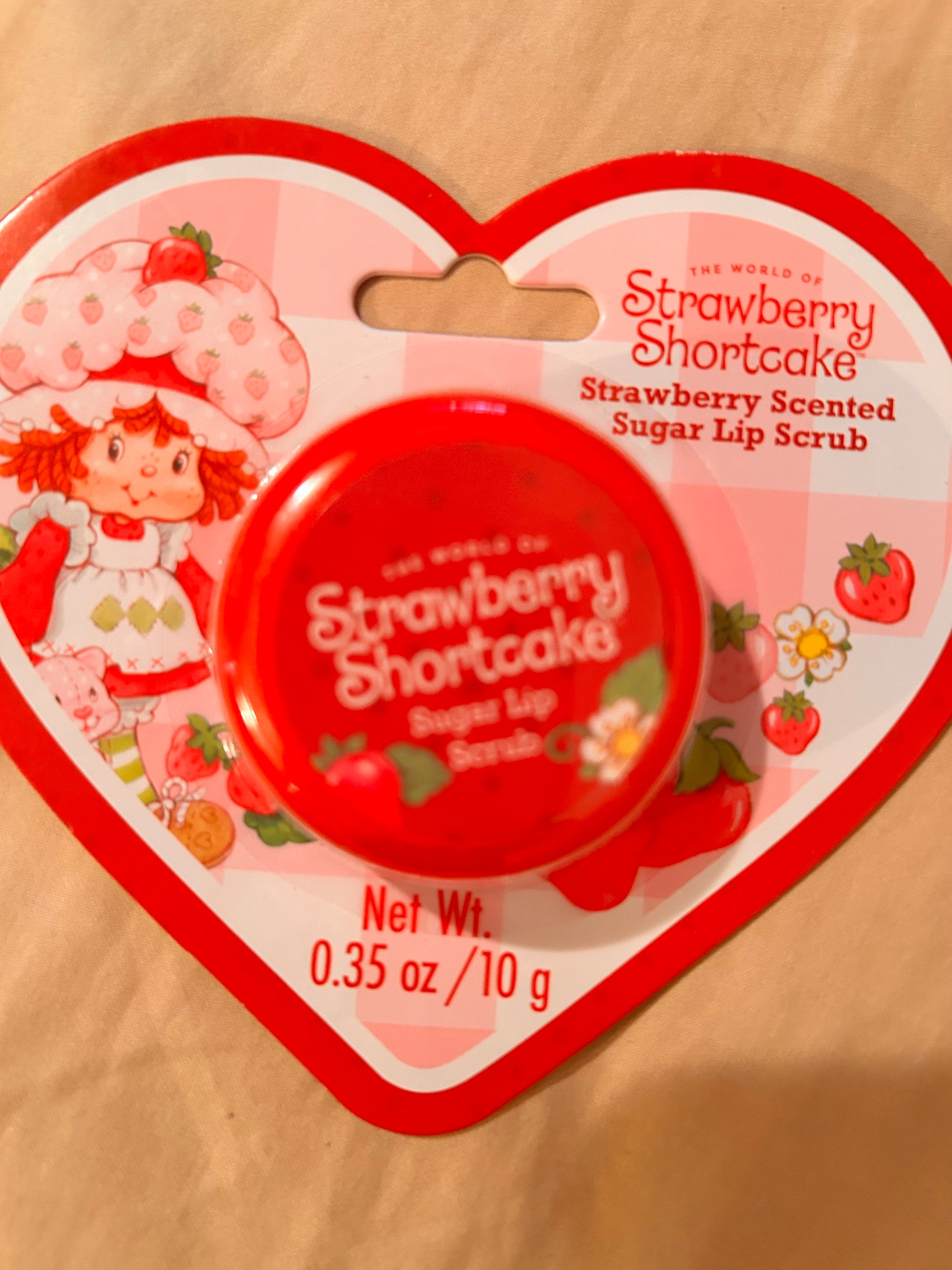 Strawberry Shortcake Strawberry Scented Sugar Lip Scrub in heart-shaped packaging