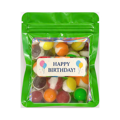 Green favor bag with real Rainbow Bites