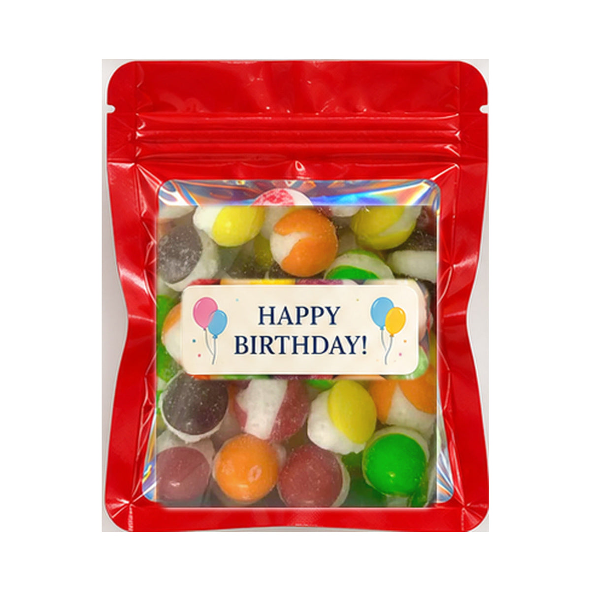 Red favor bag with real Rainbow Bites