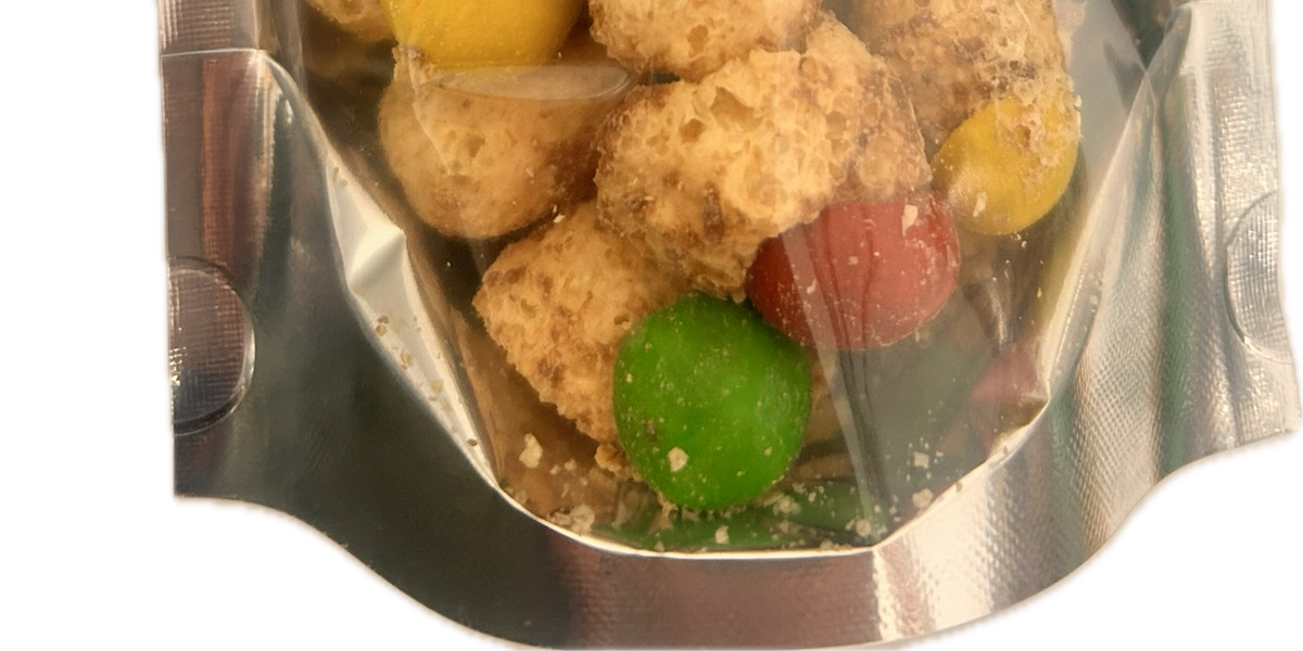 Close-up of real Chocolatey Caramel Bites freeze-dried candy