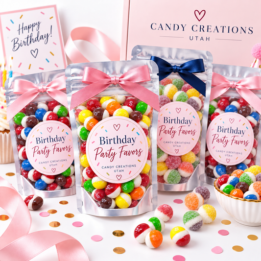 Birthday Elegant Party Favors with Rainbow Bites, Berry Bites, and Sour Bites