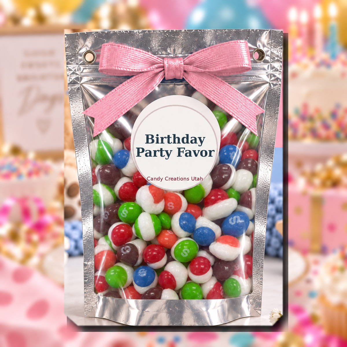 Birthday Elegant Party Favors with pink ribbon and Berry Bites