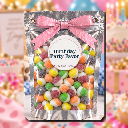 Birthday Elegant Party Favors with pink ribbon and Sour Bites
