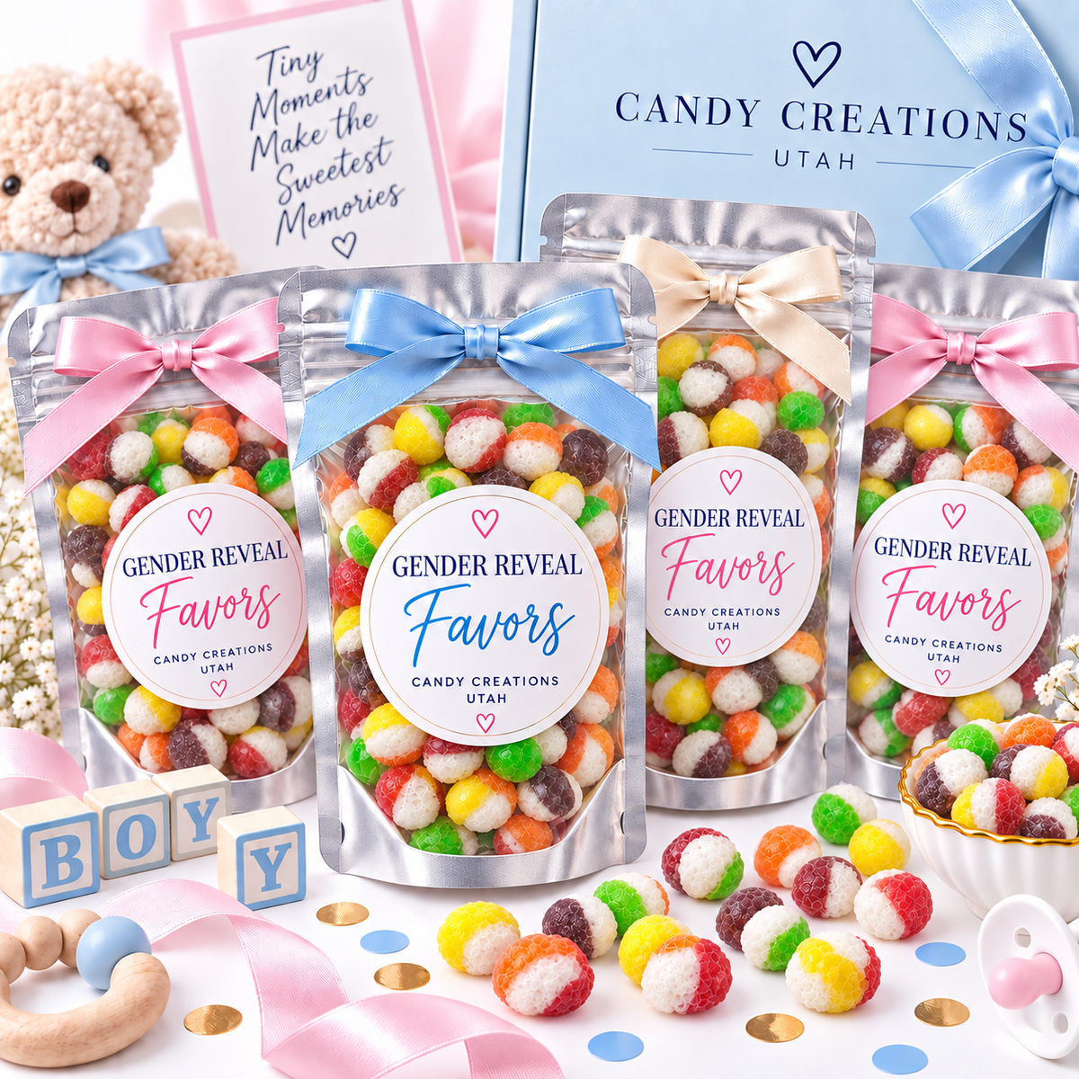 Gender Reveal Elegant Party Favors with Candy Creations Utah Rainbow Bites