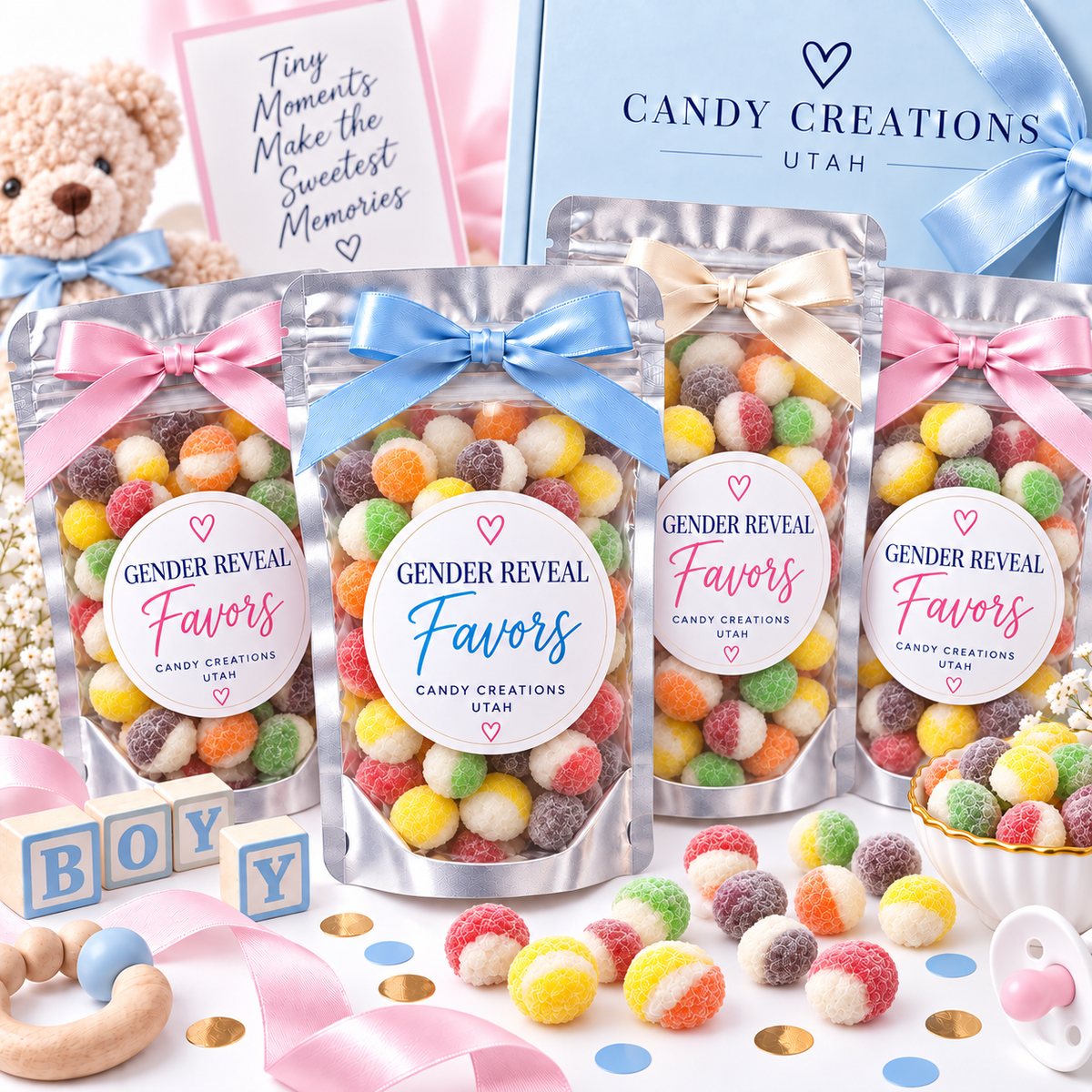 Gender Reveal Elegant Party Favors with Candy Creations Utah Sour Bites