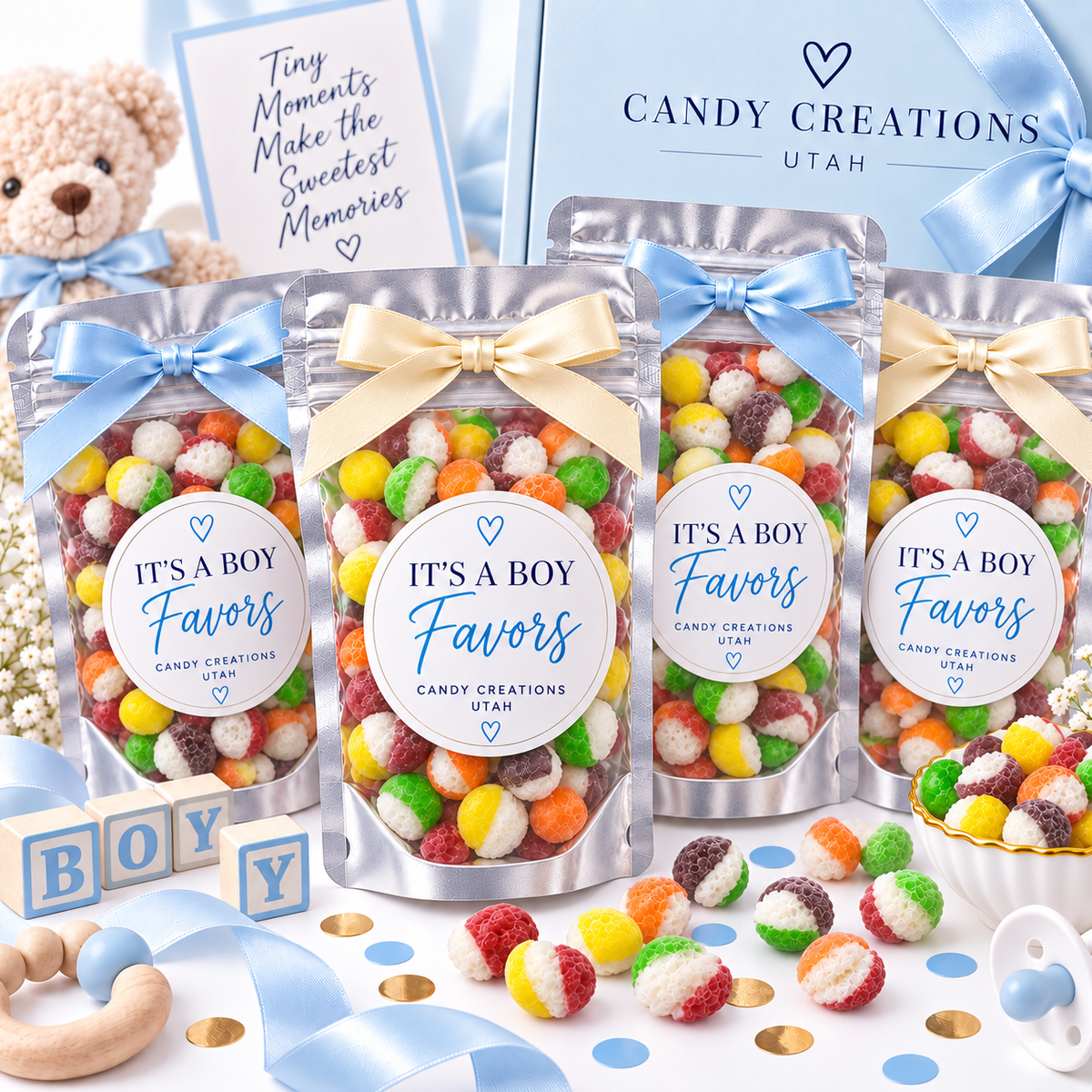 It’s a Boy Elegant Party Favors with Candy Creations Utah Rainbow Bites