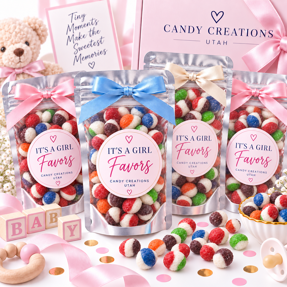 It’s a Girl Elegant Party Favors with Candy Creations Utah Berry Bites
