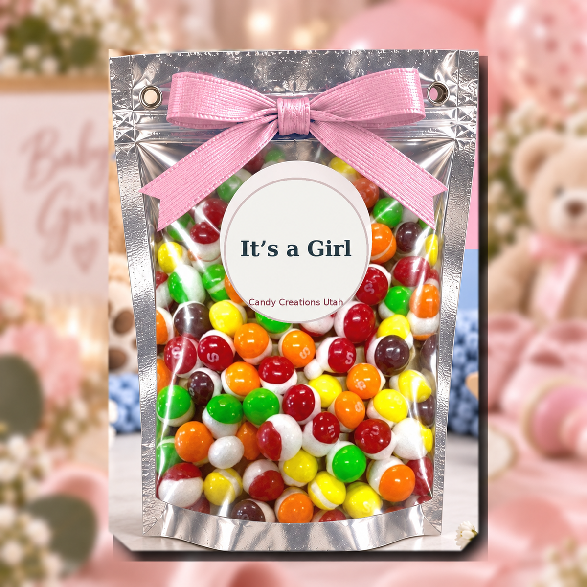 It’s a Girl Elegant Party Favors with real Rainbow Bites