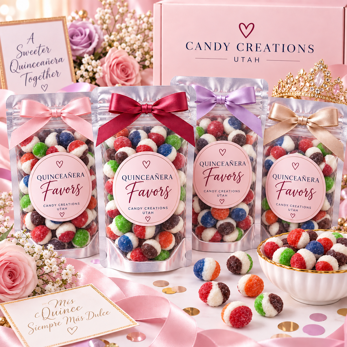 Quinceañera Elegant Party Favors with Candy Creations Utah Berry Bites