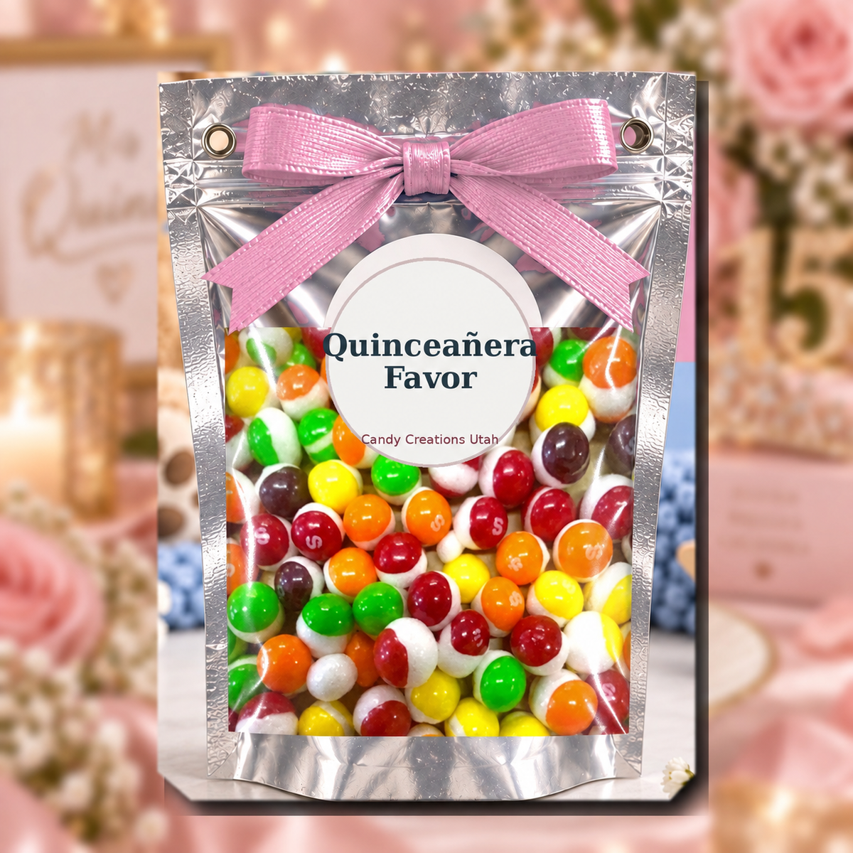 Quinceañera Elegant Party Favors with real Rainbow Bites