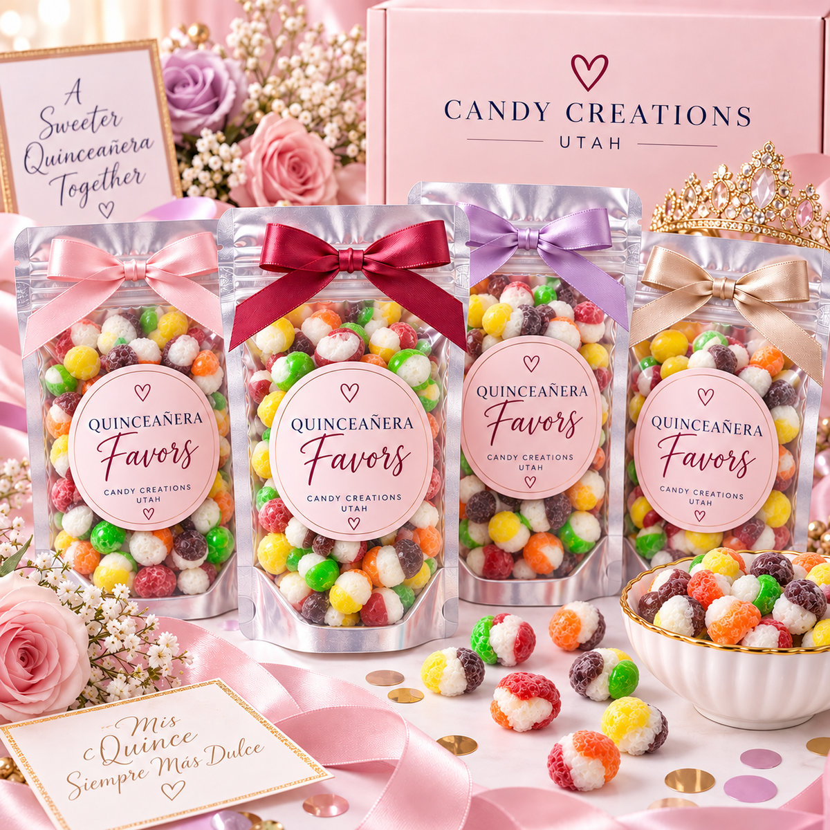 Quinceañera Elegant Party Favors with Candy Creations Utah Rainbow Bites