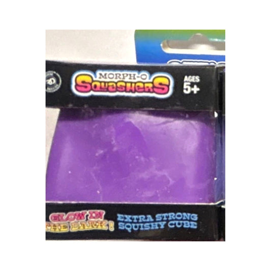 Morph-O Squashers purple glow in the dark squishy cube on a clean square background