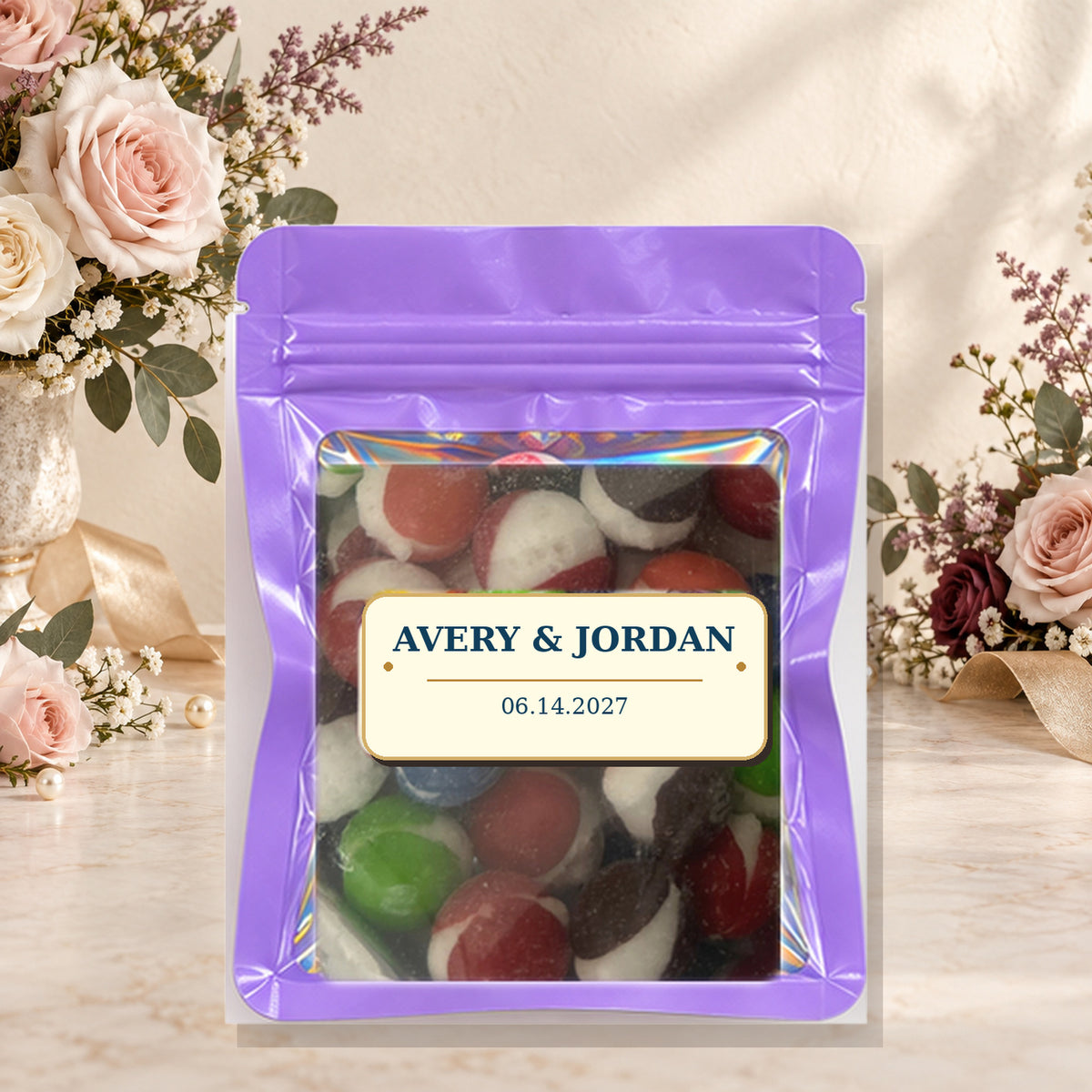 Wedding Assorted Color Party Favors on an elegant wedding background