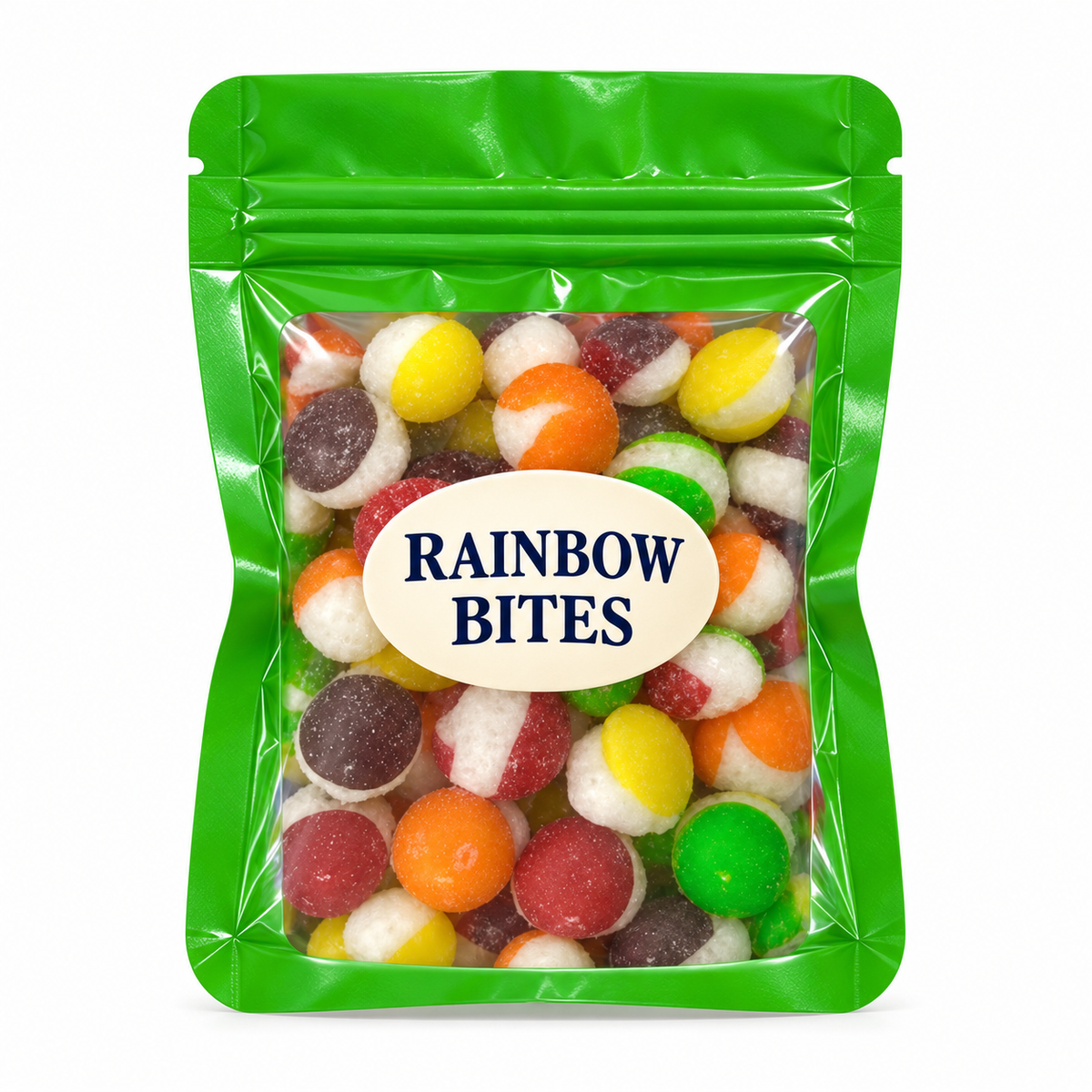 Assorted Color Party Favors — Green pouch with Candy Creations Utah Rainbow Bites