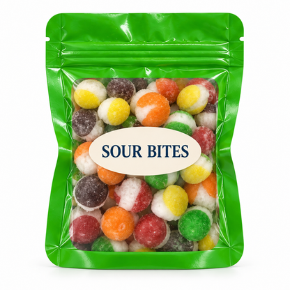 Assorted Color Party Favors — Green pouch with Candy Creations Utah Sour Bites