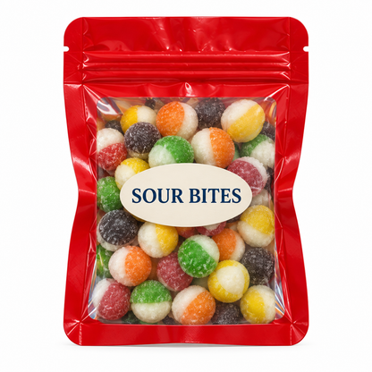 Assorted Color Party Favors — Red pouch with Candy Creations Utah Sour Bites