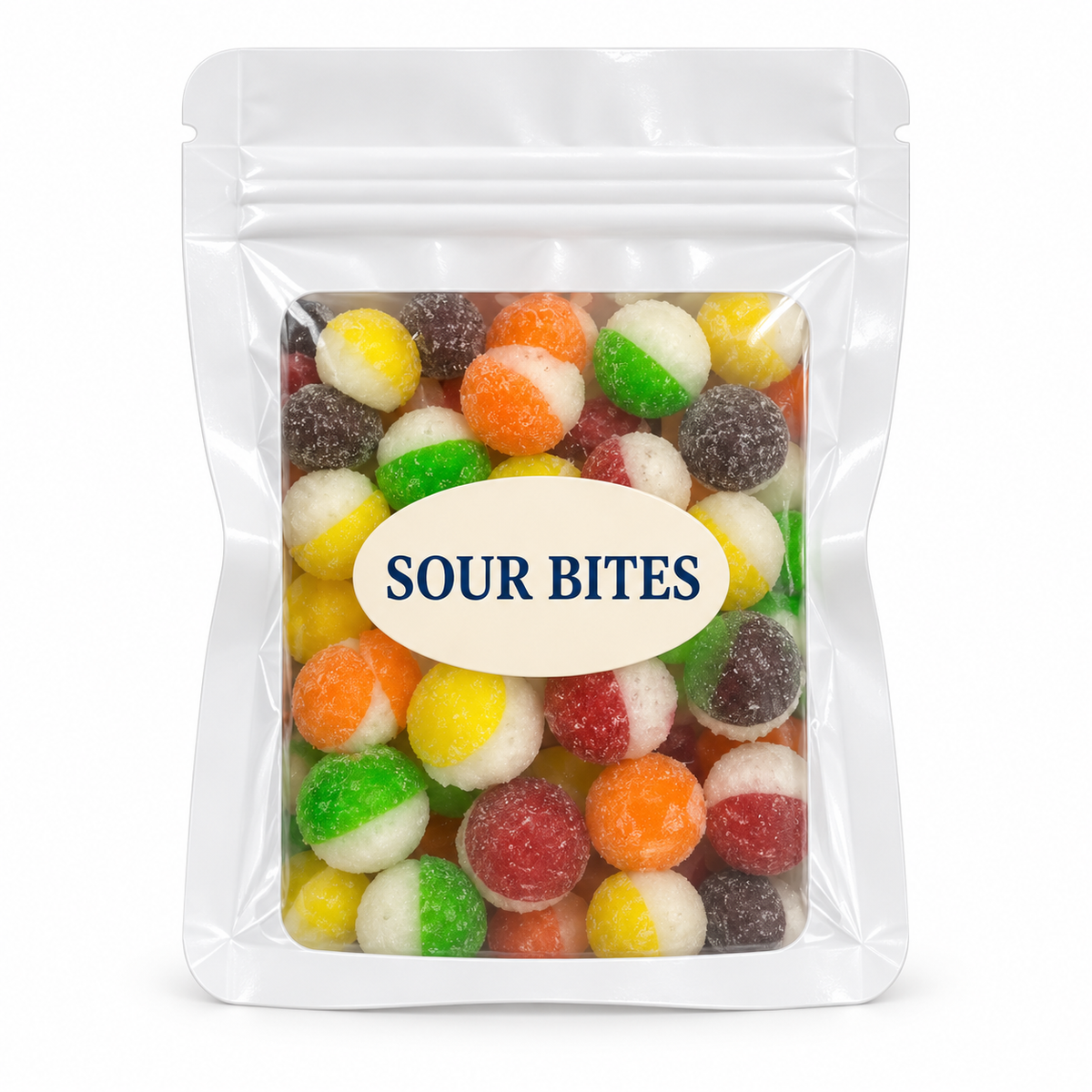 Assorted Color Party Favors — White pouch with Candy Creations Utah Sour Bites